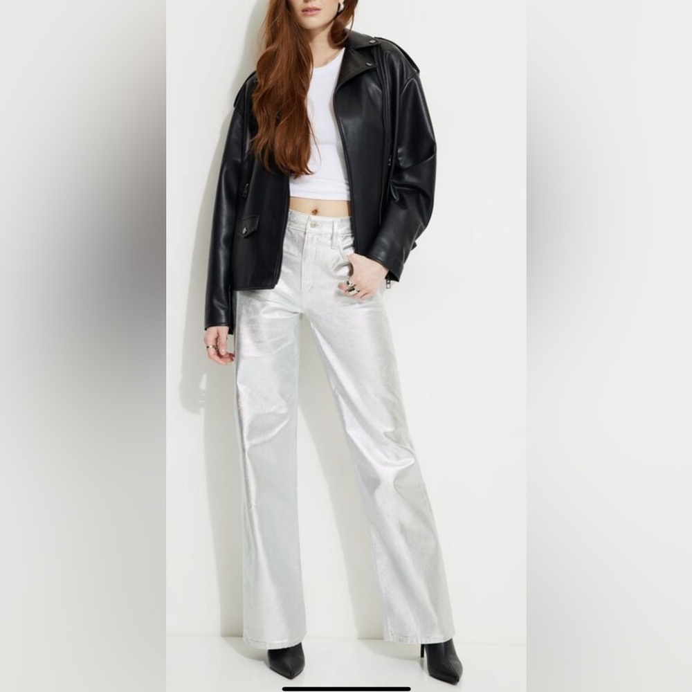 Silver Metallic Heidi Wide Leg Jeans